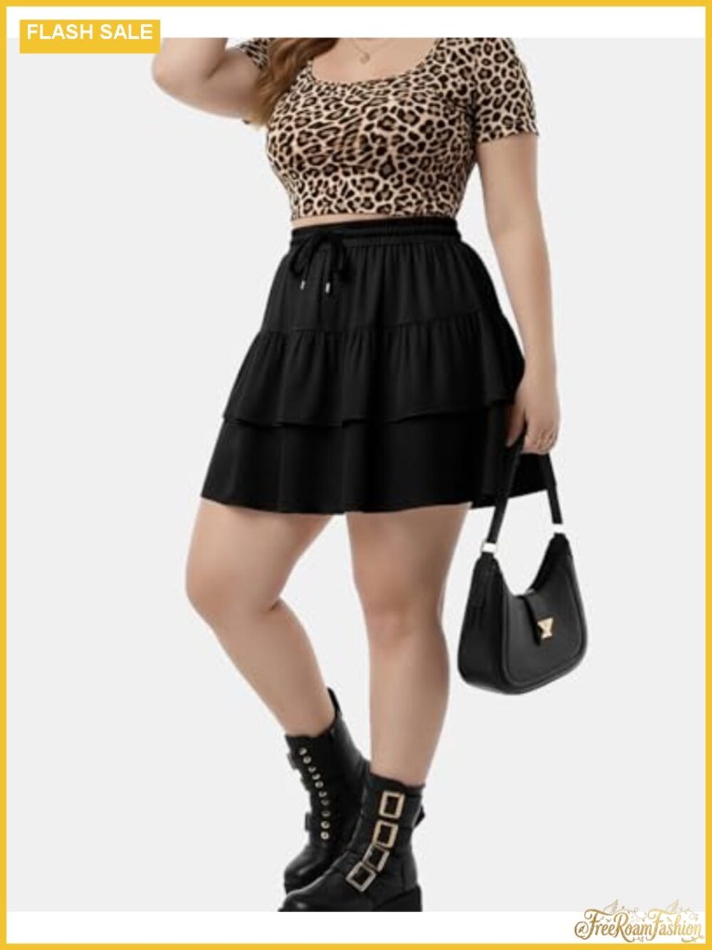 Plus Size Mini Skort with Built-In Shorts Ruffle Ruffle Hem - Picture 3 of 5